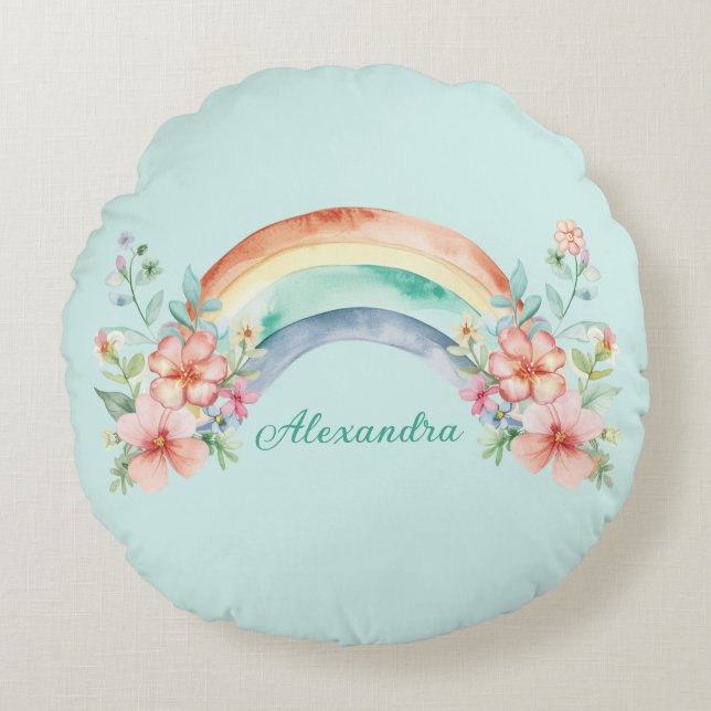 Hübsche Aquarell-Blume und Regenbogen Rundes Kissen (Vorderseite)
