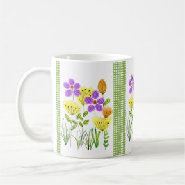 Hübsche Aquarell-Wildblumen mit Green Gingham Tasse