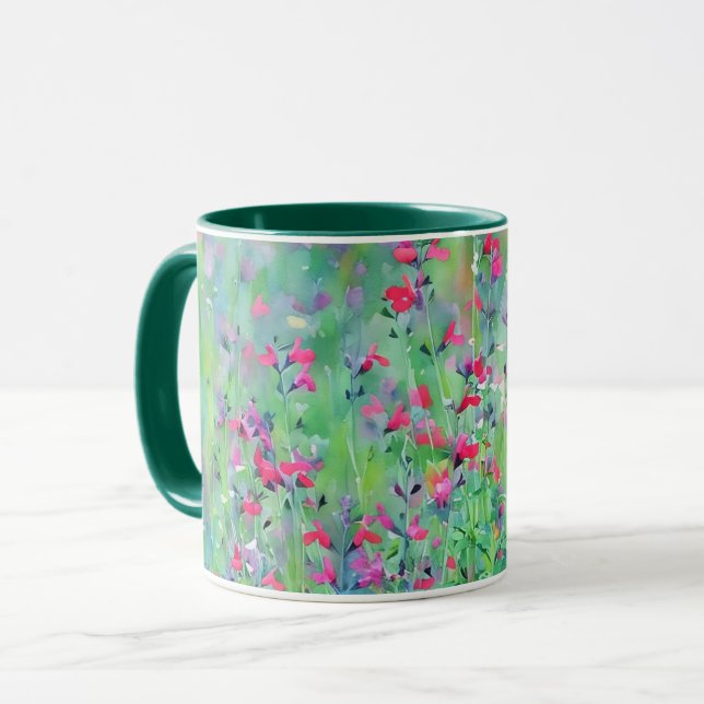 Hübsche Aquarellbahn Blumengarten Tasse (Vorderseite Links)