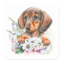 Hübsche Aquarellblume Dackel Welpenhund