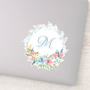 Hübsche Aquarellblume mit Monogramm Aufkleber