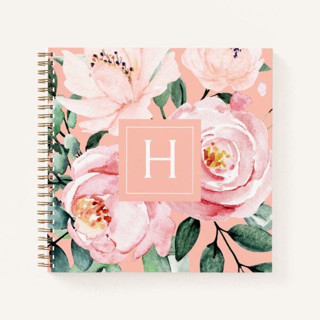 Hübsche Aquarellblume Mit Monogramm Notizbuch (Vorderseite)