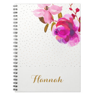 Hübsche Aquarellblume und Punkte Name hinzufügen Notizblock