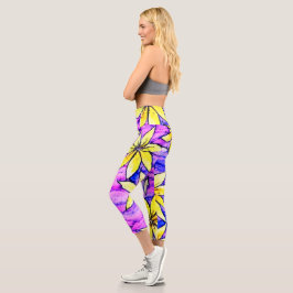 Hübsche Aquarellblumen Modernes lila Capri Leggings