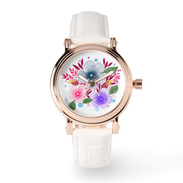 Hübsche AquarellblütenBouquet Armbanduhr (Vorderseite)