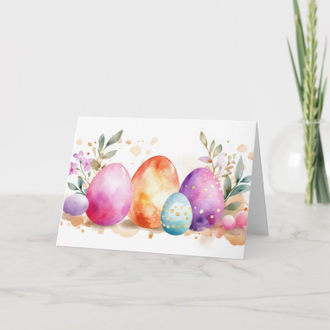 Hübsche Aquarelleier Ostereier Urlaubskarte Einladung (Vorderseite)