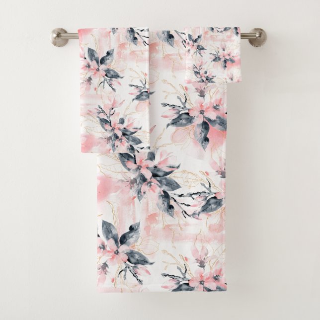 Hübsche Aquarellfarbe Rosa Blume Blütenfarben Badhandtuch Set (Insitu)