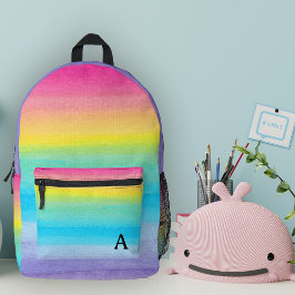 Hübsche Aquarellfarbe Rosa Regenbogenstreifen Mono Bedruckter Rucksack