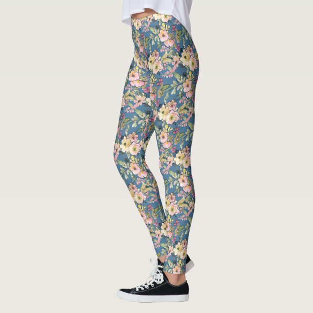 Hübsche Aquarellfarben Blume Doodle Leggings (Links)