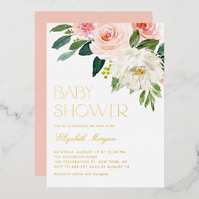 Hübsche Aquarellfarben Blume Garden Kinderdusche Folieneinladung (Vorderseite/Rückseite)