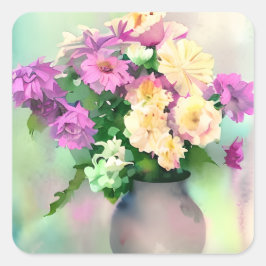 Hübsche Aquarellfarben-Blume in Vase Quadratischer Aufkleber