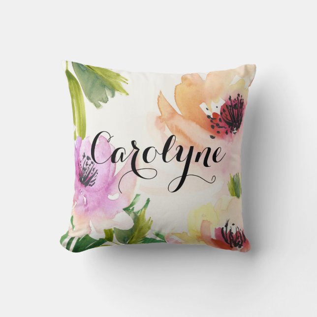 Hübsche Aquarellfarben Blume Personalisiert Kissen (Vorderseite)