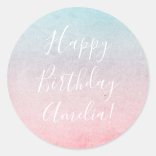 Hübsche Aquarellfarben Happy Geburtsname Aqua Runder Aufkleber