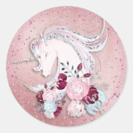 Hübsche Aquarellfarben, rosa und silberfarbene Akz Runder Aufkleber