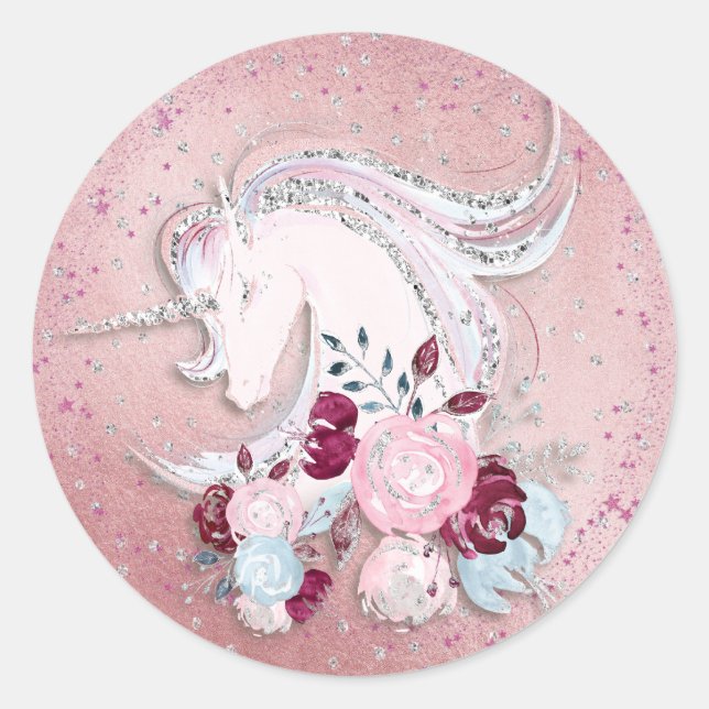 Hübsche Aquarellfarben, rosa und silberfarbene Akz Runder Aufkleber (Vorderseite)