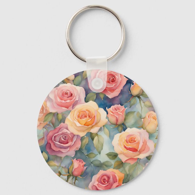 Hübsche Aquarellfarben-Rose Blumendesign Schlüsselanhänger (Vorderseite)