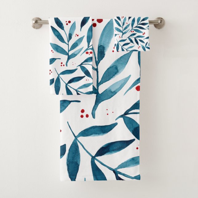 Hübsche Aquarellfarben - Türkis und Rot Badhandtuch Set (Insitu)