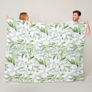 Hübsche Aquarellfarben Weiße Blume zeigen grünes B Fleecedecke