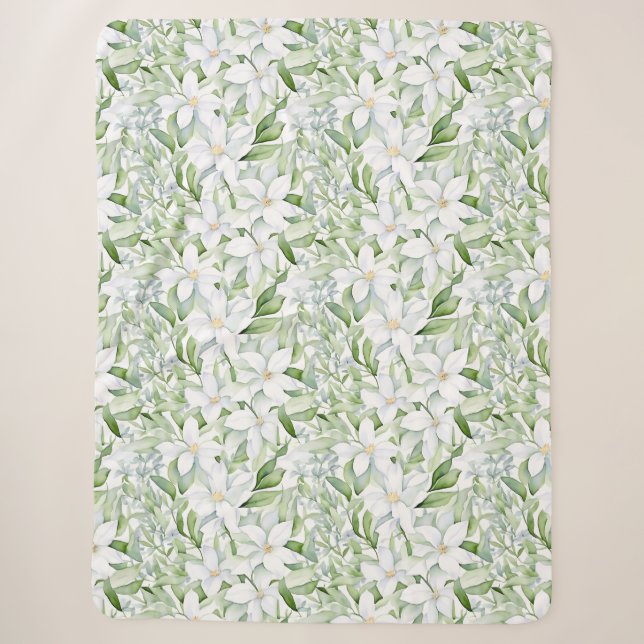 Hübsche Aquarellfarben Weiße Blume zeigen grünes B Sherpadecke (Vorderseite)