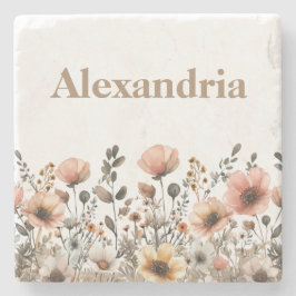 Hübsche Aquarellfarben-Wildblume neutral und rosa Steinuntersetzer