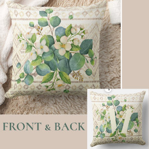 Hübsche Aquarellfarben-Wildblumen Monogram Elfenbe Kissen