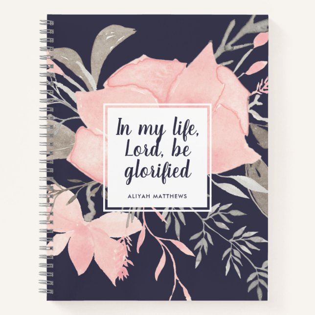 Hübsche Aquarellfärbung und Navy-Floral | Christli Notizbuch (Vorderseite)
