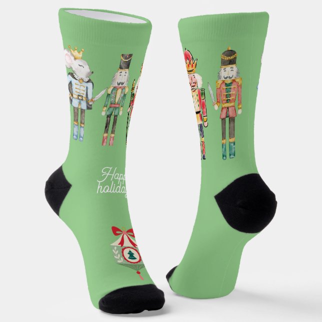 Hübsche Aquarellkunst Nutcracker Xmas grün Socken (Gewinkelt)