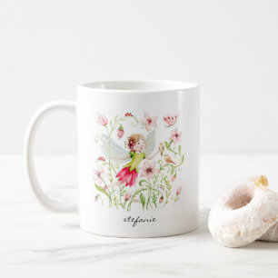 Hübsche Aquarellmühle und rosa Blüten Kaffeetasse
