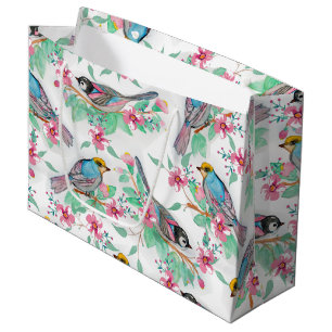 Hübsche Aquarellvögel geben Blumenfarbe Große Geschenktüte