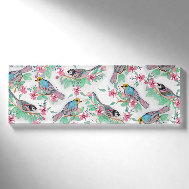 Hübsche Aquarellvögel geben Blumenfarbe Namenschild (Vorderseite)