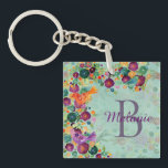 Hübsche Aquarellvögel und Blume Personalisiert Schlüsselanhänger<br><div class="desc">Farbenfrohe Aquarellmalerei von Vögeln fast getarnt in einem Garten von Blume. Personalisieren Sie mit Name und Initial.</div>