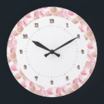 Hübsche Art Deco Pastelle Rosa und Braun Muster Große Wanduhr<br><div class="desc">Elegantes Retro! Fern Blatt und Muschel im Art-Déco-Stil der Jazzzeitalter der 20er und 30er Jahre. Rose und Braun. Erhältlich in vielen verschiedenen Farben in unserem Shop. Original Village Design / Antique Bilder Muster.</div>