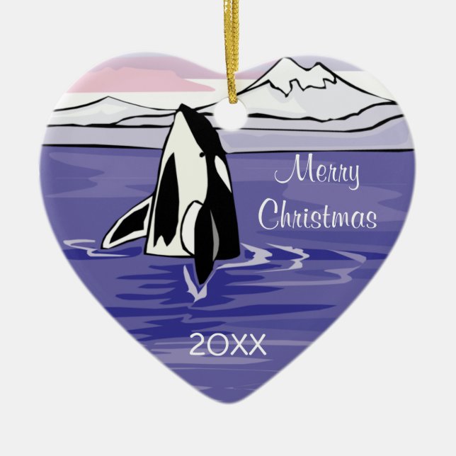 hübsche artenreiche Orca-Szene Keramik Ornament (Vorne)