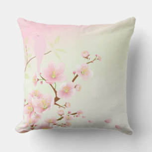 Hübsche asiatische rosa Kirschblüten-Vogel-Blumen Kissen