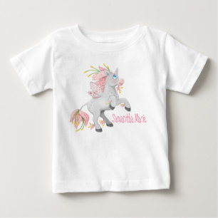 Hübsche Aufzucht Blume Einhorn mit Orchideen Baby T-shirt