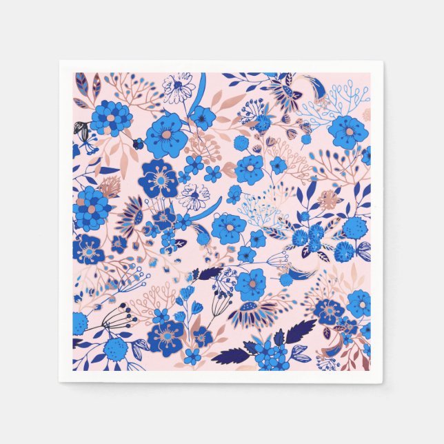 Hübsche azurblaue Blütenrosa Blütendarstellung Serviette (Vorderseite)