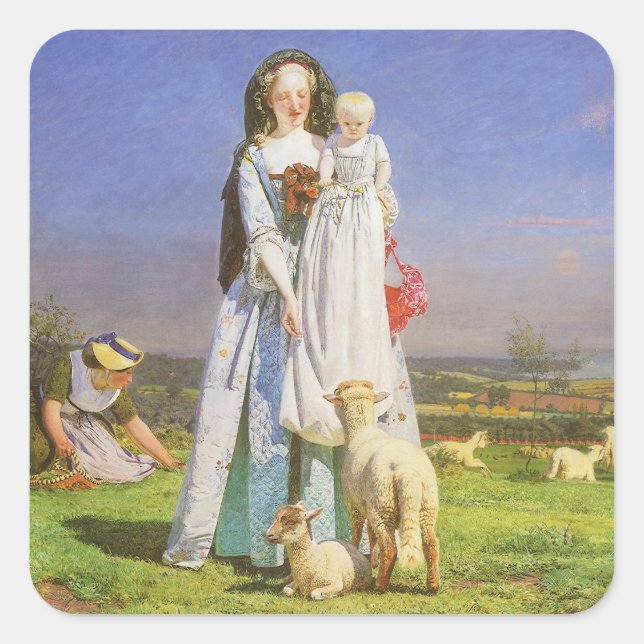 Hübsche Baa Lambs von Ford Madox Brown Quadratischer Aufkleber (Vorderseite)