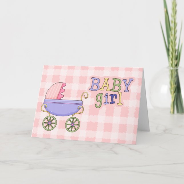 Hübsche Baby Carriage Baby Girl Grußkarte Karte (Vorderseite)