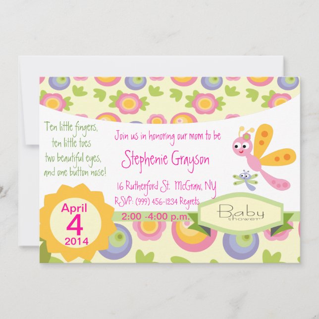 Hübsche Baby-Dragonfly-Dusche Einladung (Vorderseite)