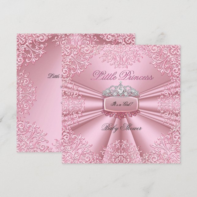 Hübsche Baby Dusche Girl Pink Princess Tiara Spitz Einladung (Vorne/Hinten)