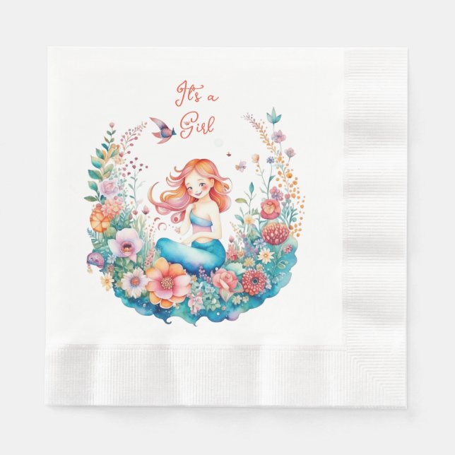 Hübsche Babydusche von Meerjungfrau Es ist ein Mäd Serviette (Vorderseite)