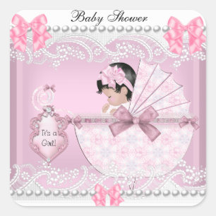Hübsche Babyparty Süße Baby Mädchen Rosa Spitze Quadratischer Aufkleber