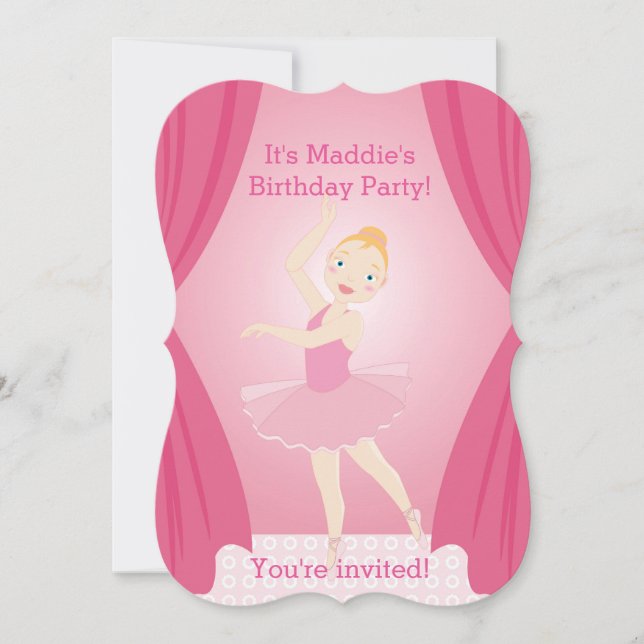 Hübsche Ballerina-Geburtstagsfeier Einladung (Vorderseite)