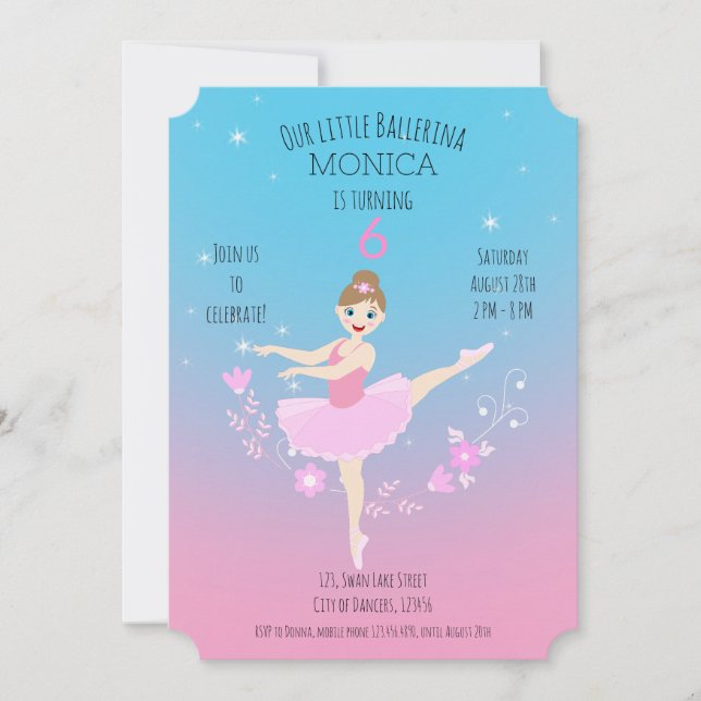 Hübsche Ballerina Girina Geburtstagsfeier Einladung (Vorderseite)