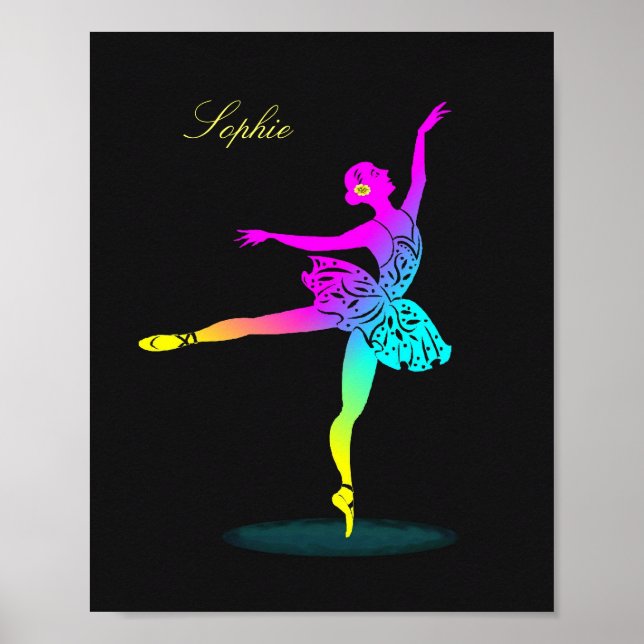 Hübsche Ballerina Rainbow Personalisiertes Poster  (Vorne)