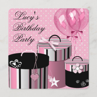 Hübsche Balloons geben Pink und Black Birthday Par Einladung