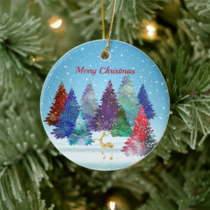 Hübsche Bäume Rentierfest Weihnachten Keramik Ornament