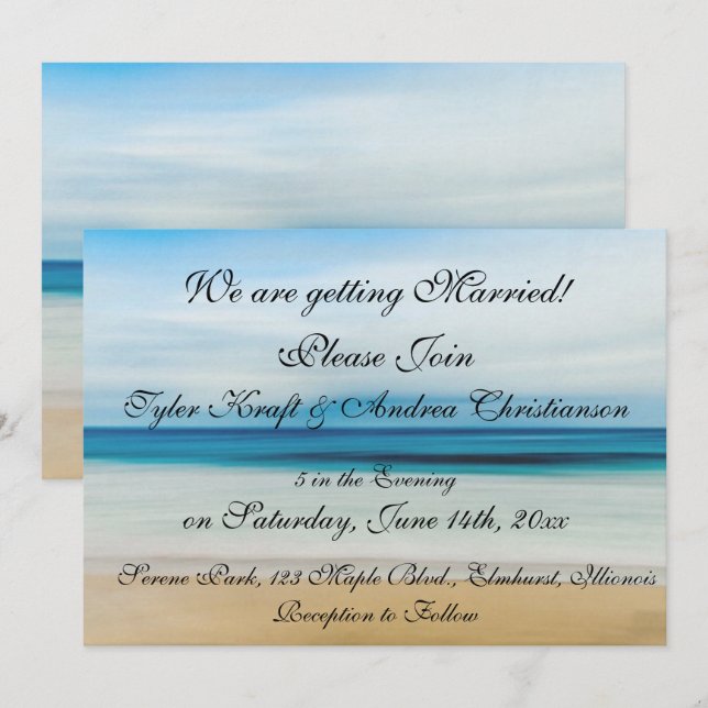 Hübsche Beach Ocean Waves Szene Hochzeitseinladung Einladung (Vorne/Hinten)