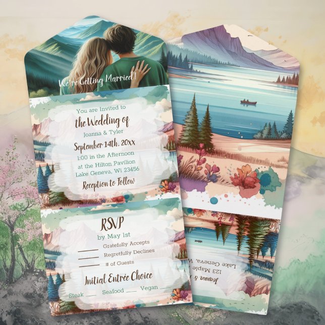 Hübsche Bergszene Hochzeit (mit Umschlägen) All In One Einladung (Von Creator hochgeladen)