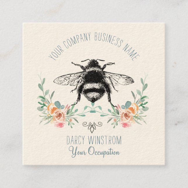 Hübsche Bienenflora-Visitenkarte Quadratische Visitenkarte (Vorderseite)